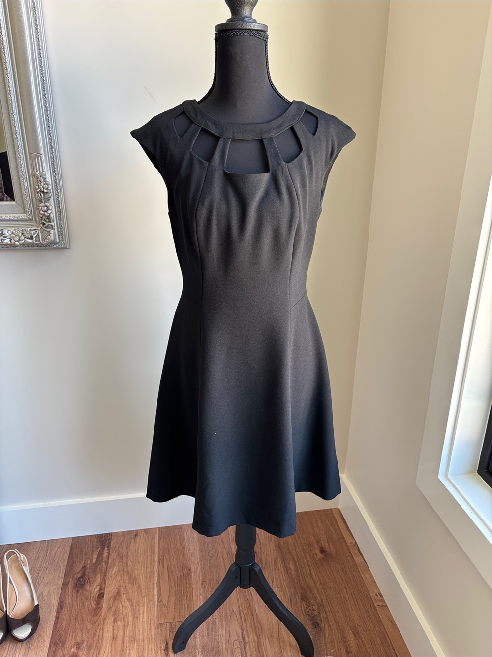 Vince Camuto Black Midi Dress with Cutout Neckline